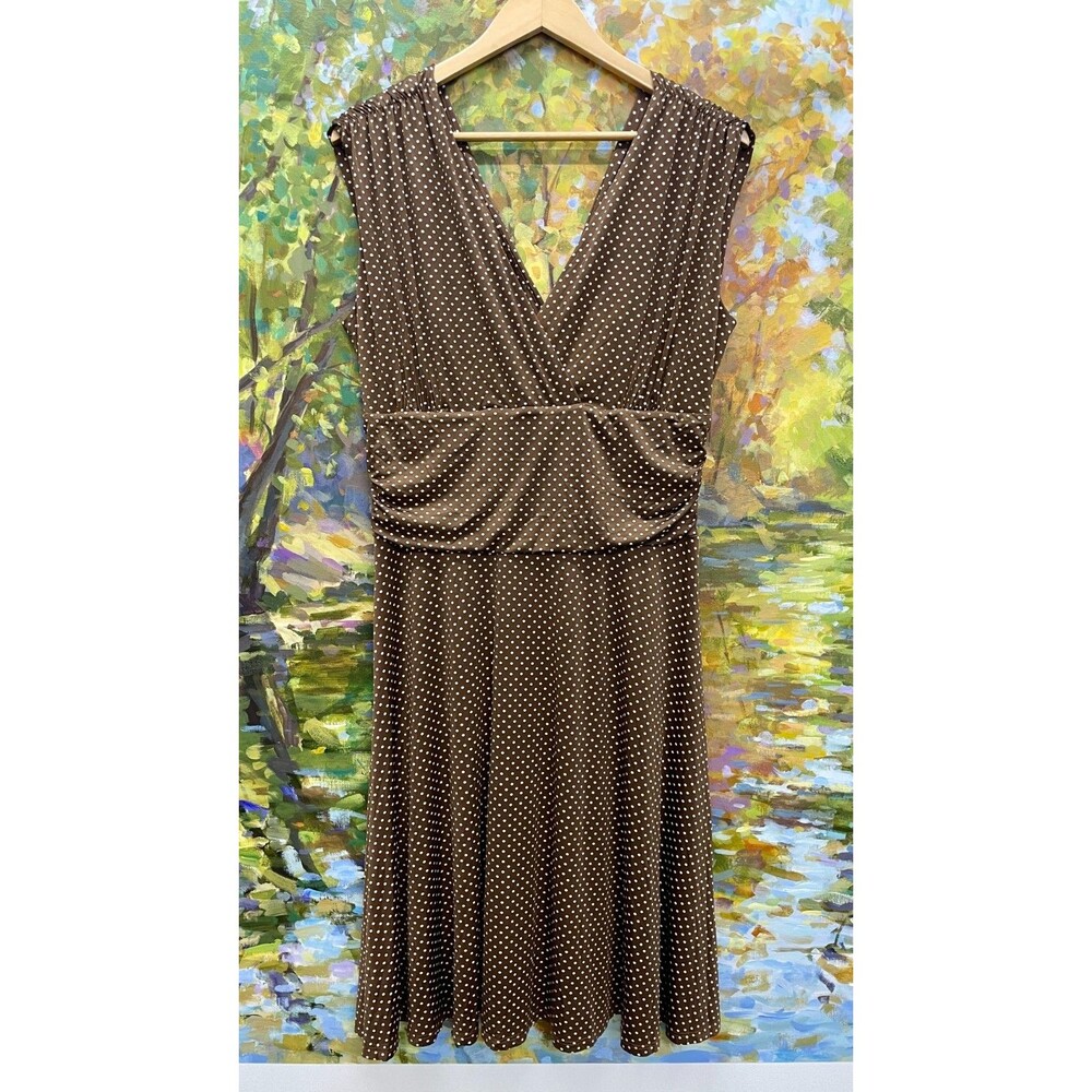 Vintage Brown White Polka Dot Dress 14W  Large Dress Stretch Flowy Large Dress